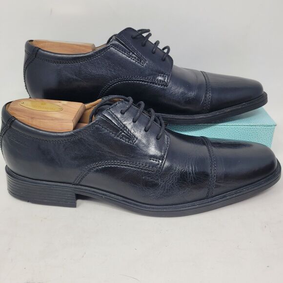 Clarks Tilden Cap Toe Oxford Dress Shoes Mens Sz 8 Black Leather Comfort 99% - Picture 5 of 9
